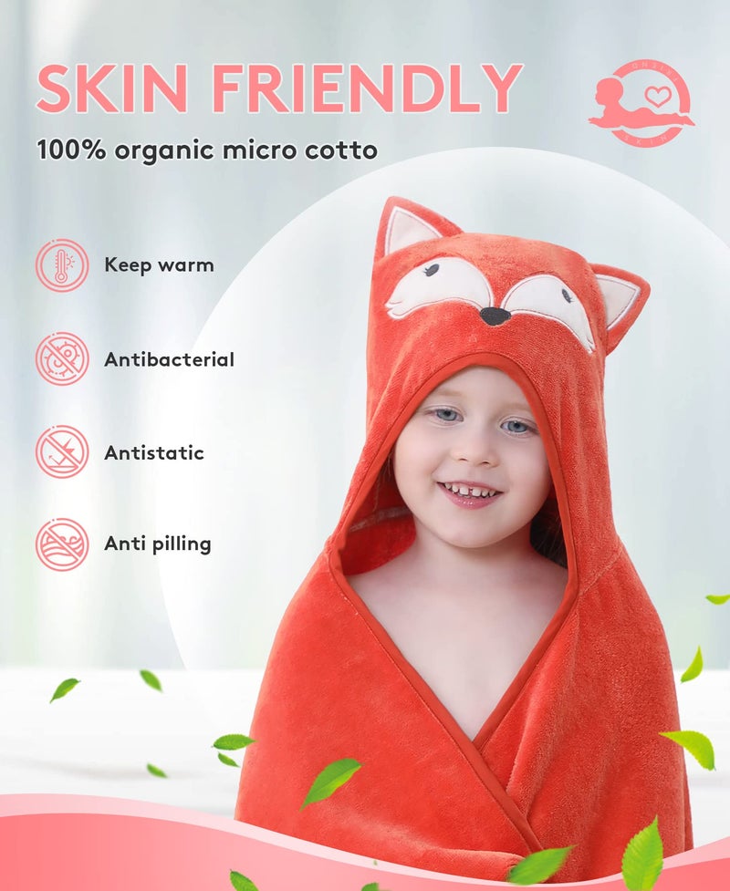 TBEZY Hooded Towel for Kids 100% Cotton Ultra Soft with Unique Animal Design Large for Infants 3-10 Years (Fox) - Image 5